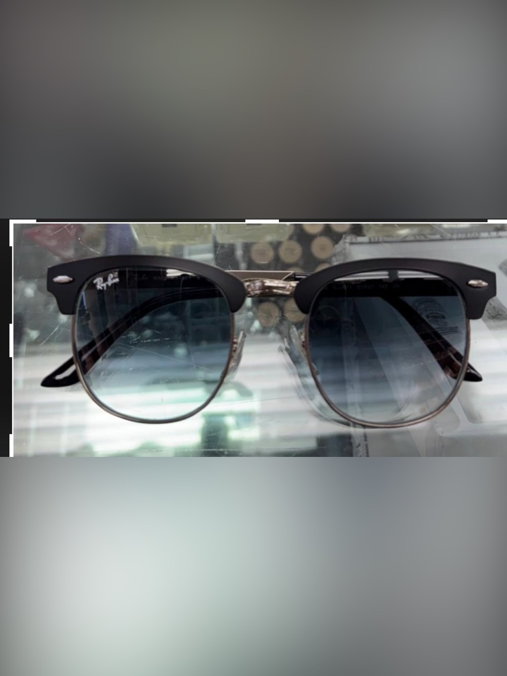Ray-Ban Black Frame Sunglasses with Blue Gradient Lenses